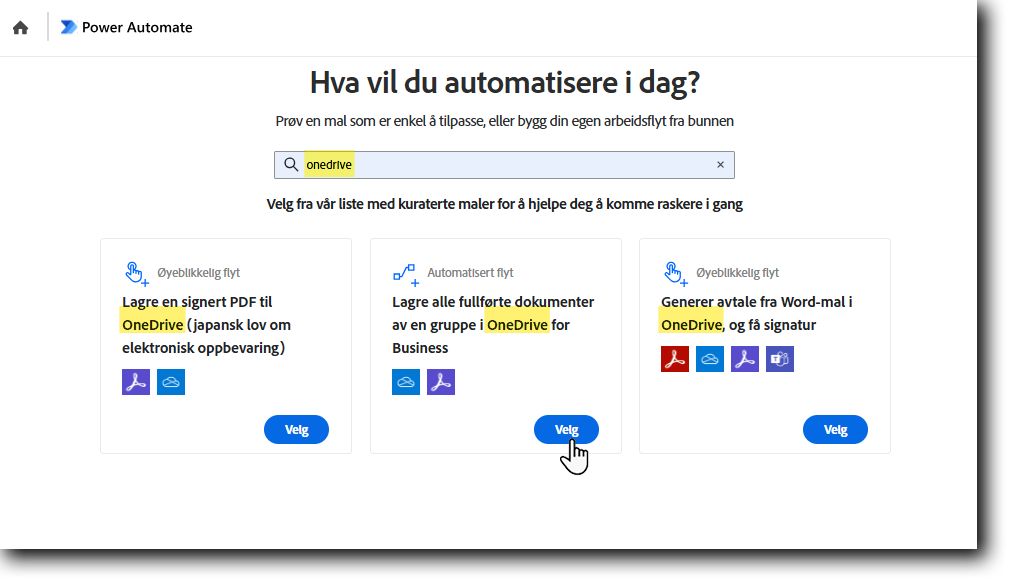 Velg en mal