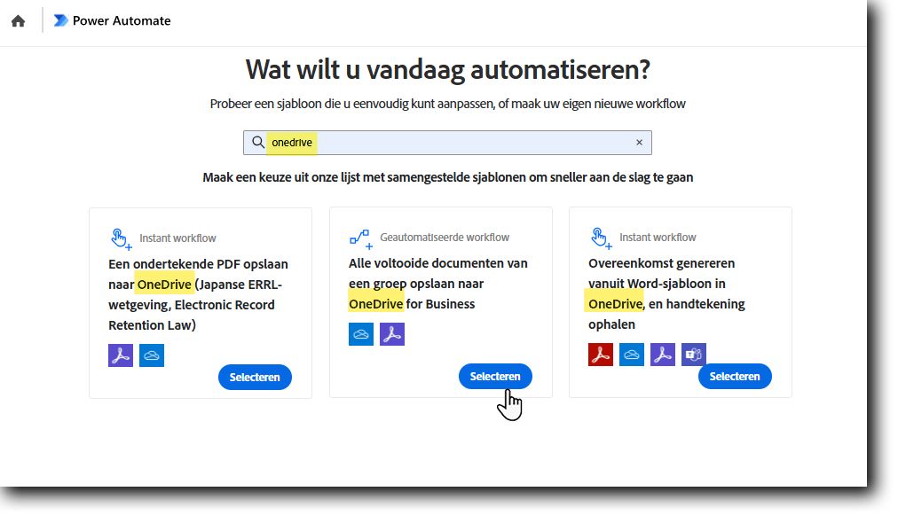 Sjabloon selecteren