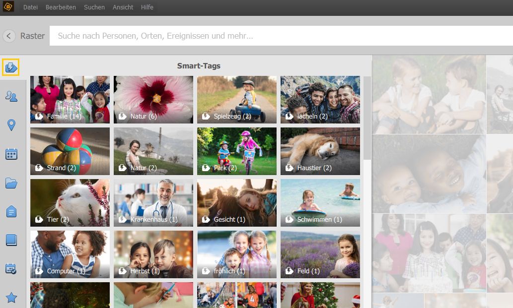 Suchen von Fotos und Videos in Elements Organizer mit Smart-Tags