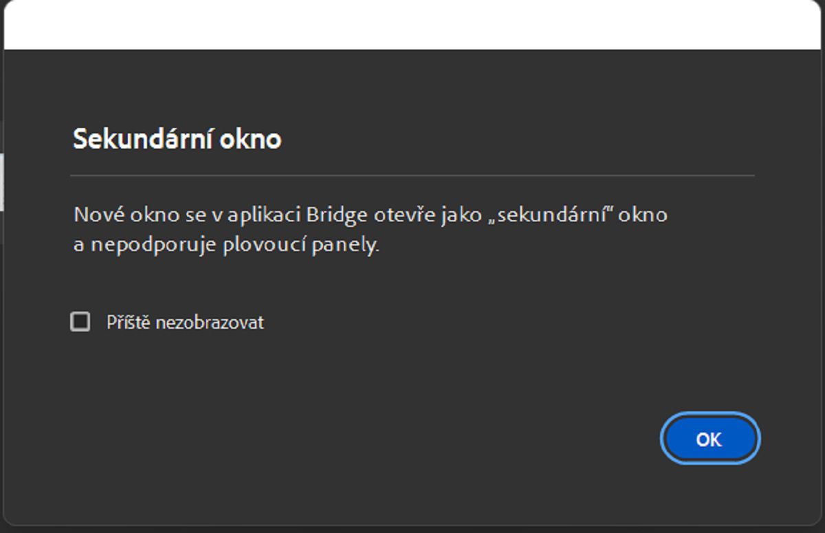 Prozkoumejte dialogové okno Sekundární okno, které se zobrazí při spuštění sekundárního okna v aplikaci Bridge. 