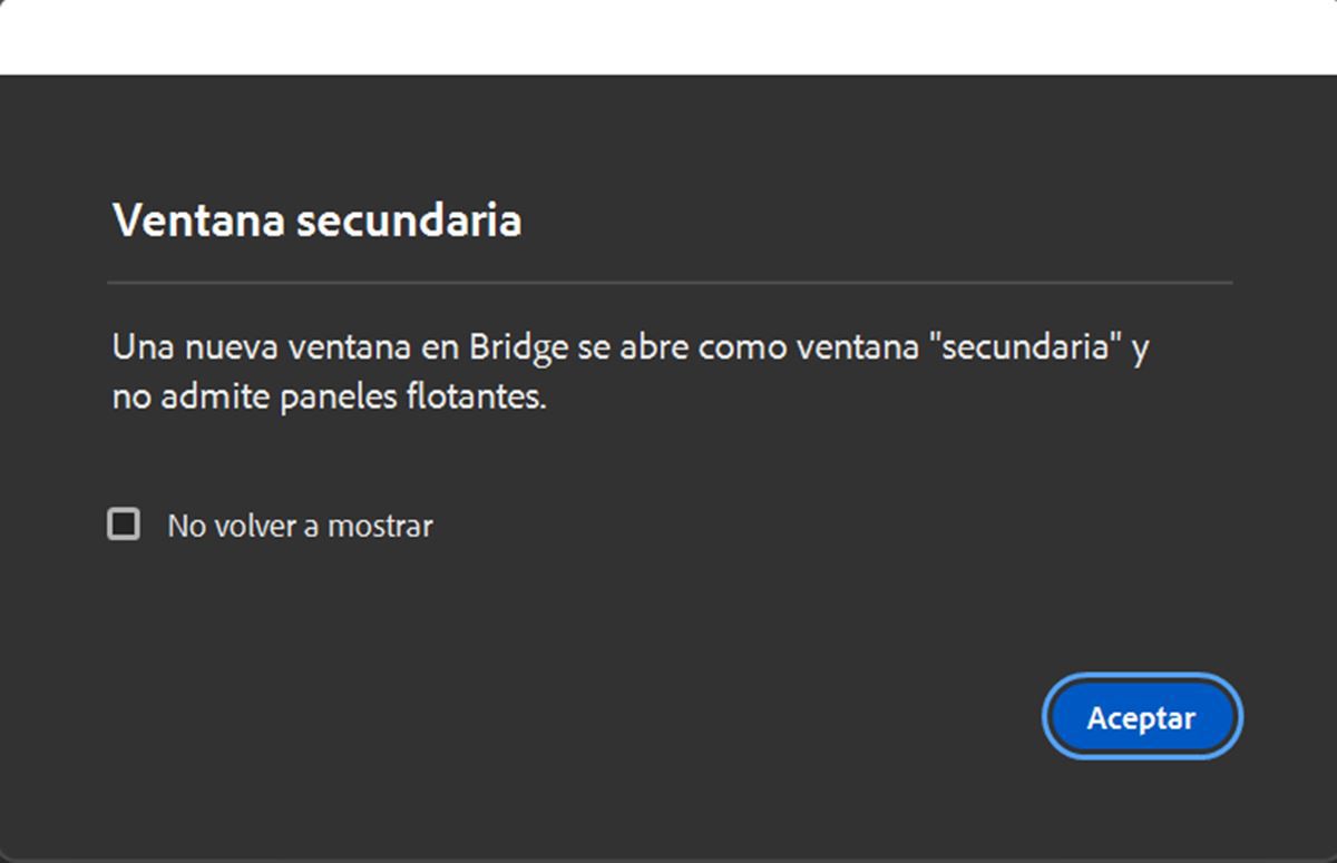 Explore el cuadro de diálogo Ventana secundaria que aparece al abrir la ventana secundaria en Bridge. 