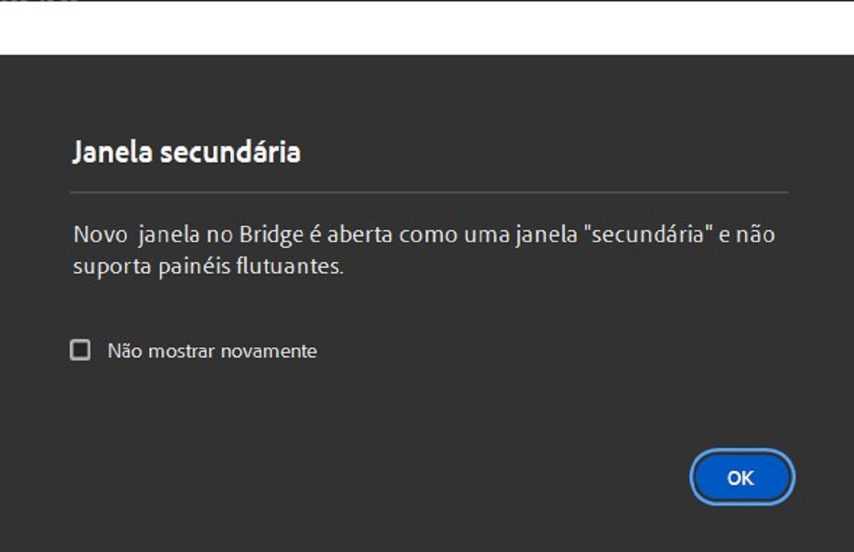 Explore a caixa de diálogo Janela secundária que aparece ao iniciar a janela secundária no Bridge. 