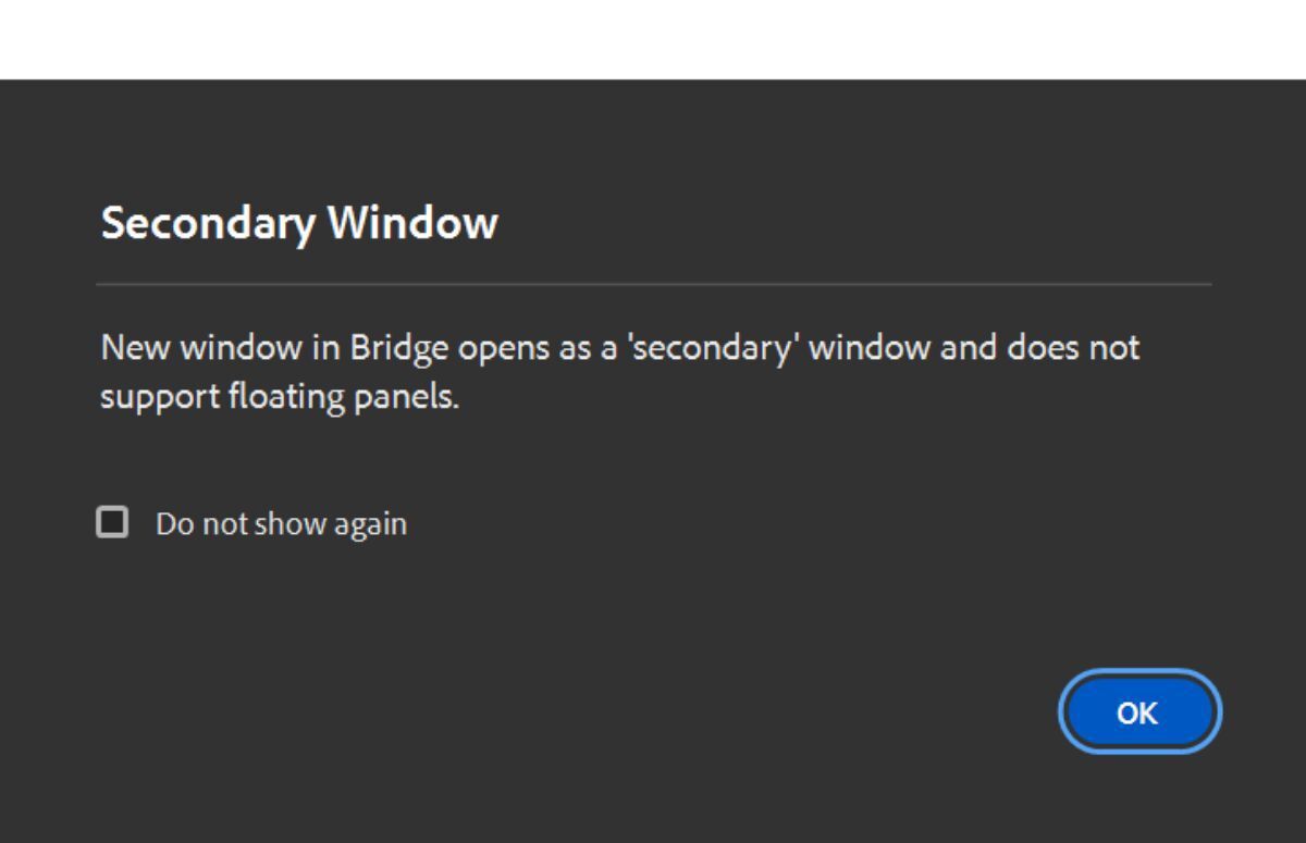 Explore the Secondary Window dialog box that appears on launching secondary window in Bridge. 