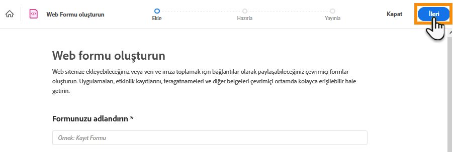 İleri öğesini tıklatın