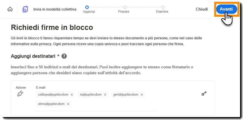 Configurazione completata della transazione di invio in blocco