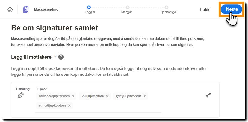 Fullført konfigurasjon av Massesending-transaksjon