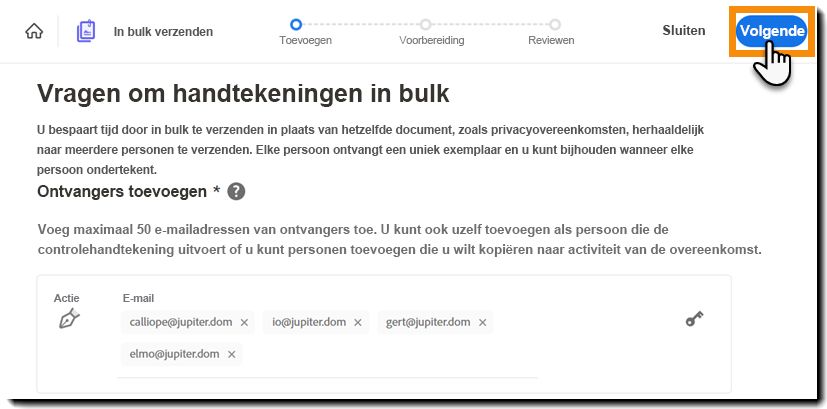 De configuratie van de transactie In bulk verzenden is voltooid