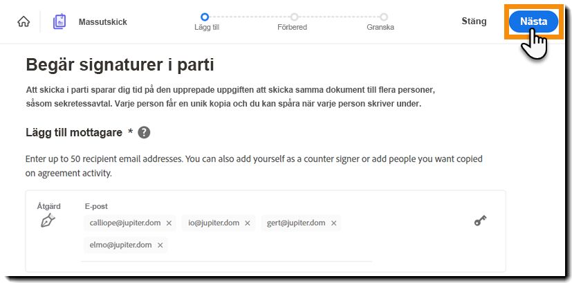 Slutförd konfiguration av transaktionen Massutskick