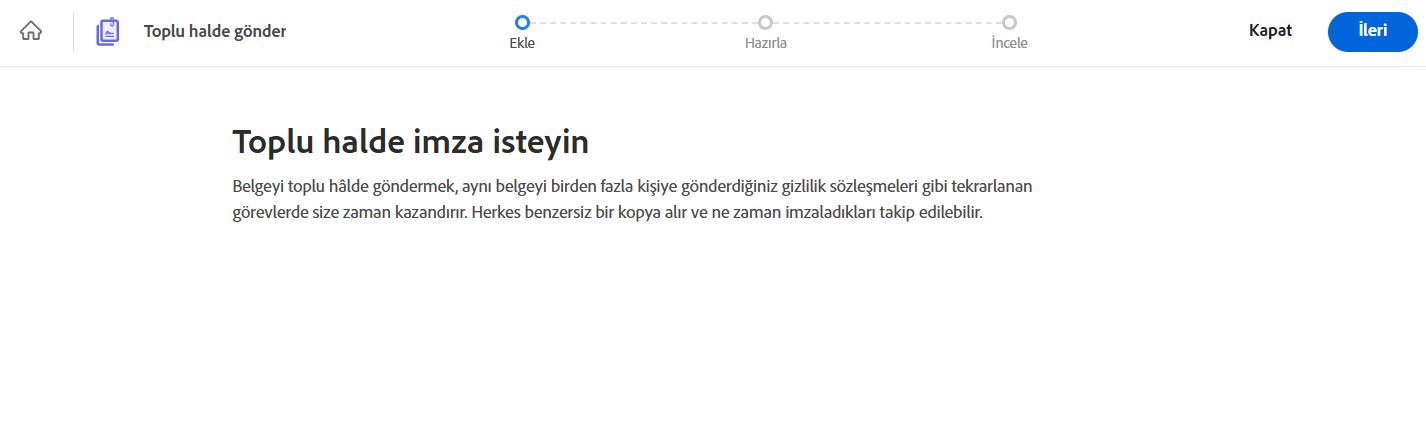 &quot;Sonraki&quot; düğmesini vurgulanmış Toplu Halde Gönder şablonu