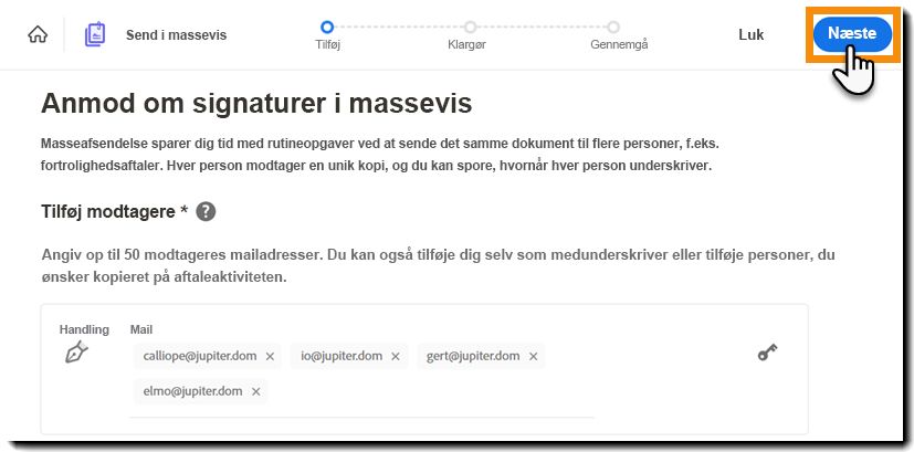 Afsluttet konfiguration af Masseafsendelsestransaktionen