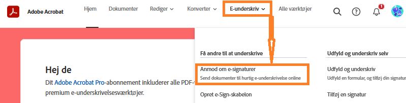 Vælg Anmod om e-signatur