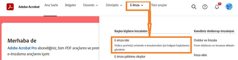 E-imza İste öğesini seçin