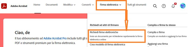 Seleziona Richiedi firma elettronica