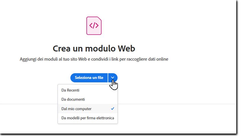 Selezionare un file per il modulo web