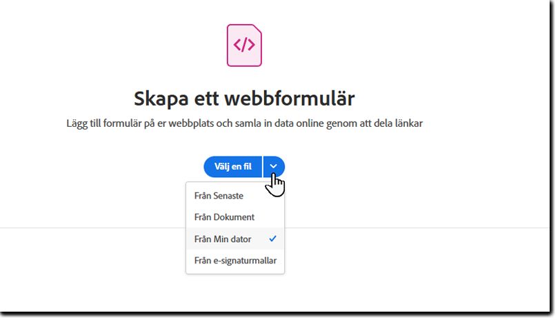 Välj en fil för webbformuläret