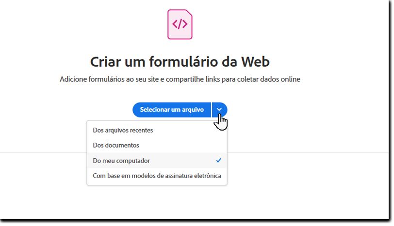 Selecionar um arquivo para o formulário web