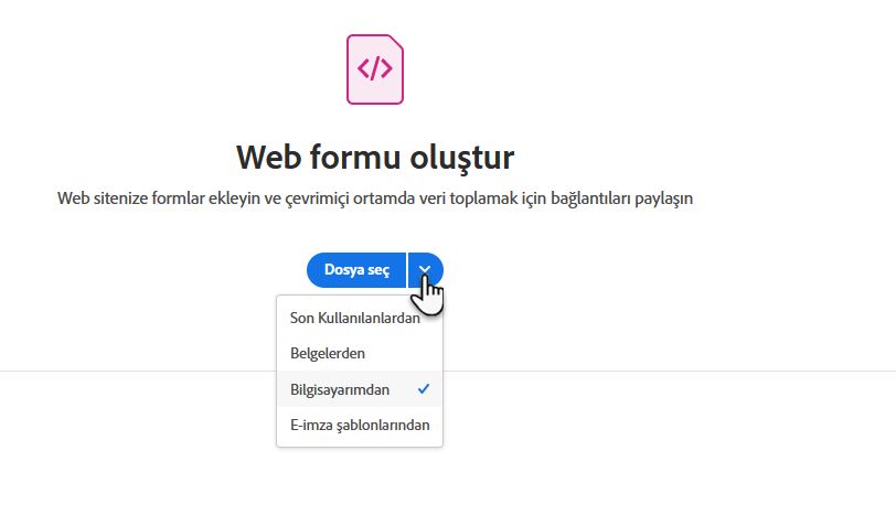 Web formu için bir dosya seçin