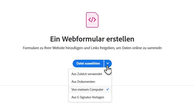 Datei für das Webformular auswählen