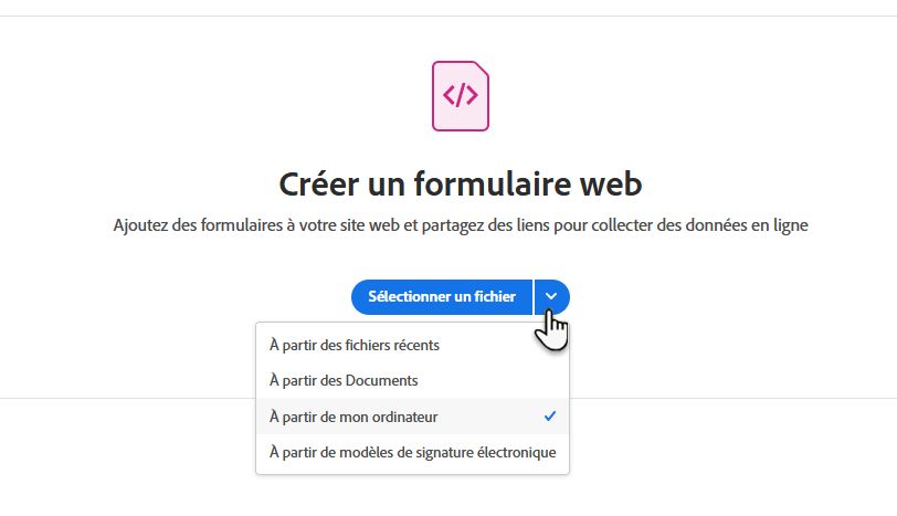 Sélection d’un fichier pour le formulaire web