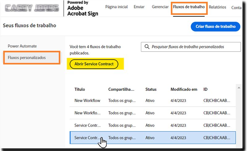 Selecione um fluxo de trabalho para editar