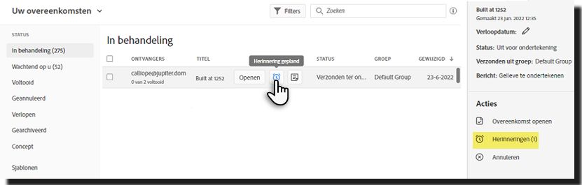 Selecteer het herinneringspictogram