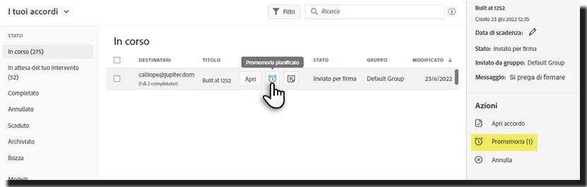 Seleziona l’icona del promemoria