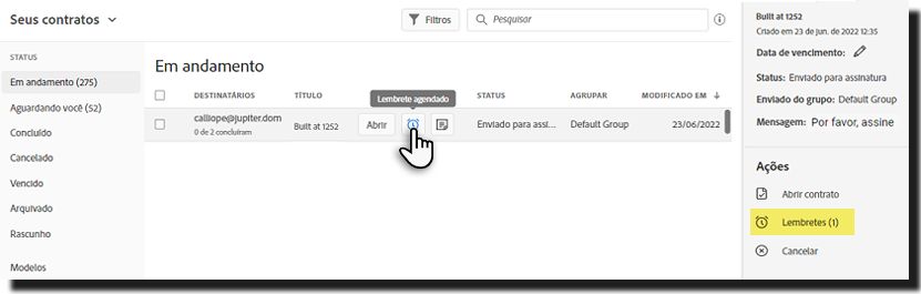 Selecione o ícone de lembrete