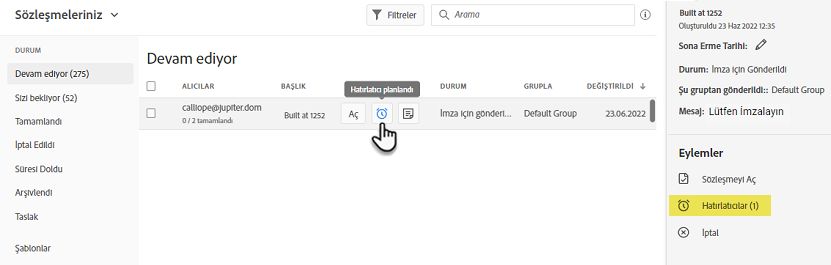 Hatırlatıcı simgesini seçme