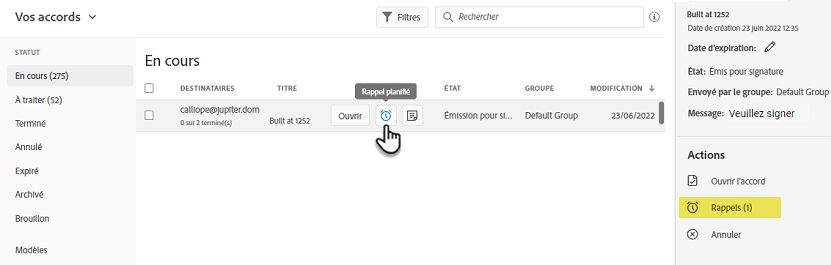 Sélection de l’icône de rappel