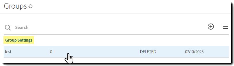 Un grupo eliminado que muestra la configuración de grupo resaltada