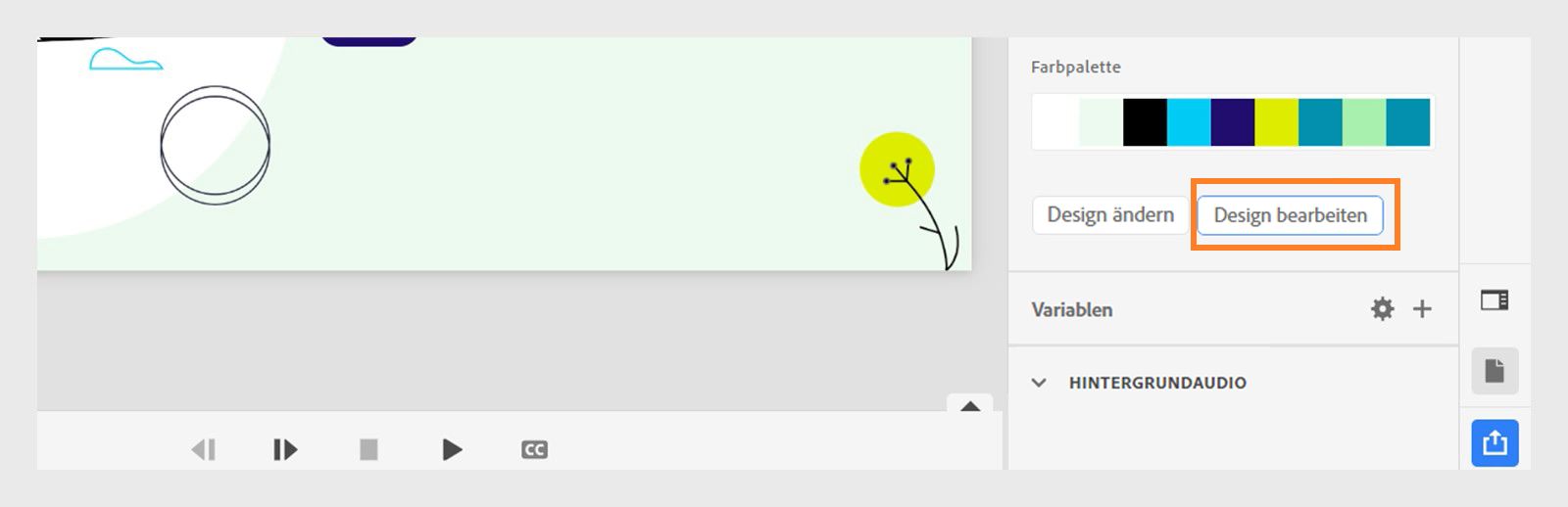 Wählen Sie „Design bearbeiten“, um eine Vorgabe umzubenennen