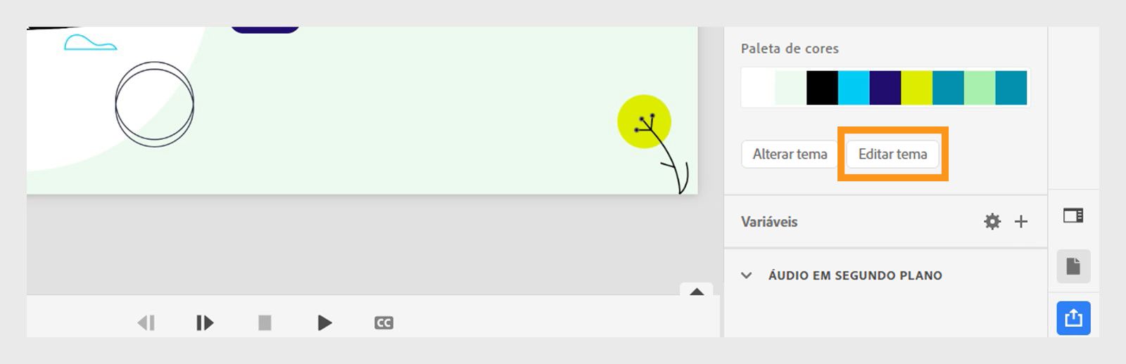 Selecionar Editar tema para renomear uma predefinição