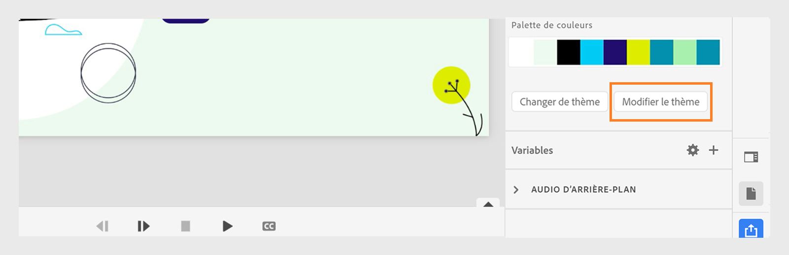 Sélection de l’option Modifier le thème pour renommer un paramètre prédéfini