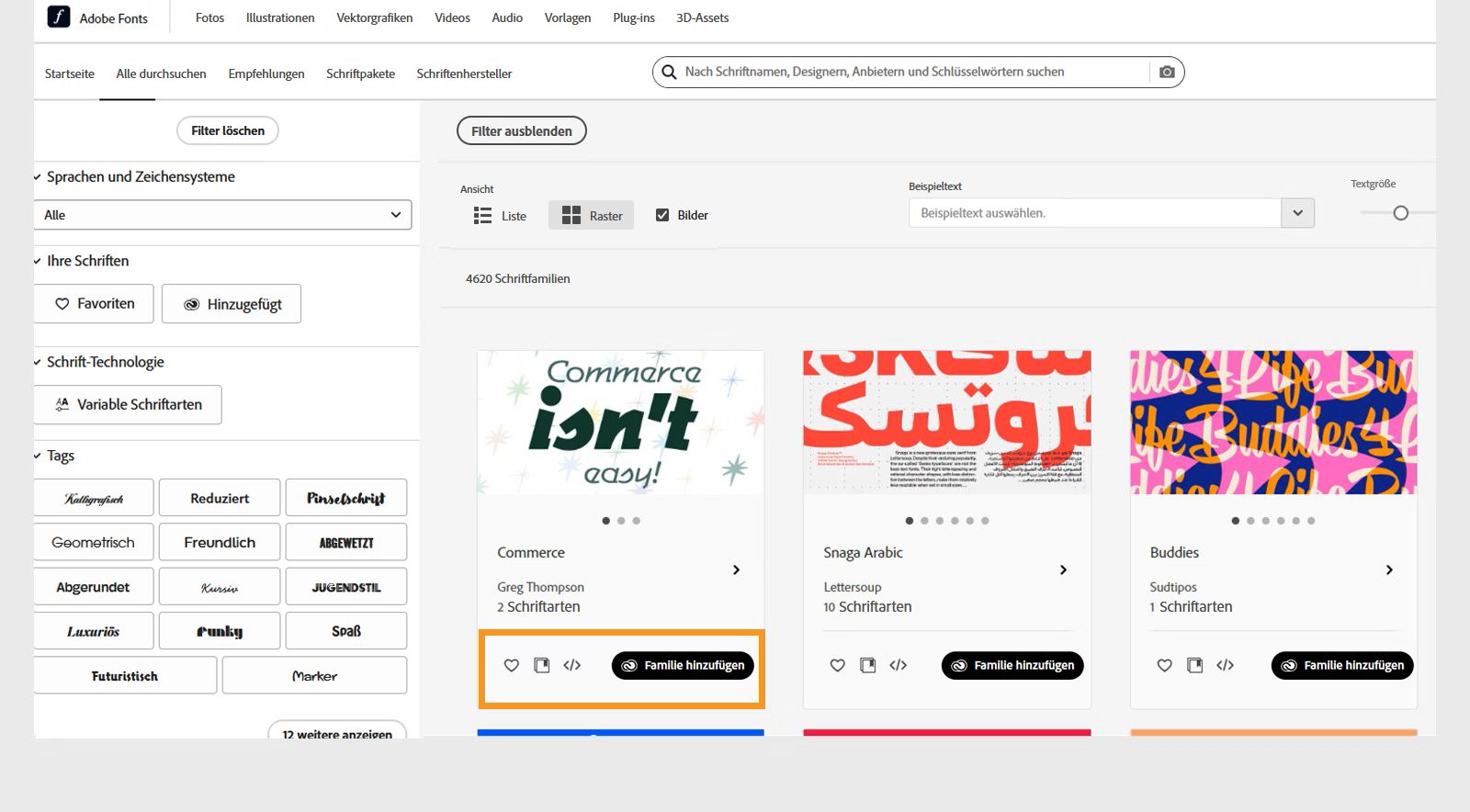Auswählen einer Schriftfamilie aus Adobe-Schriftarten