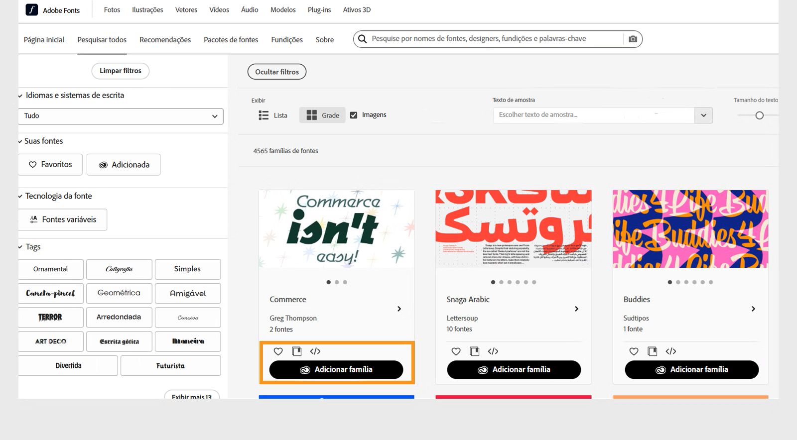 Selecionar uma família de fontes no Adobe Fonts