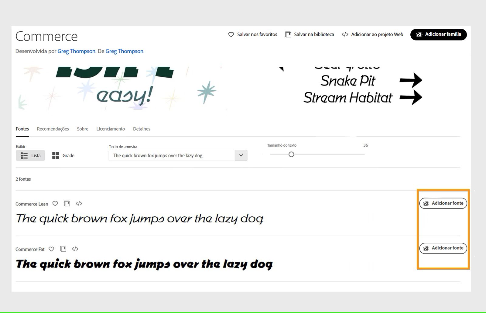 Adicionar fontes individuais de uma família de fontes