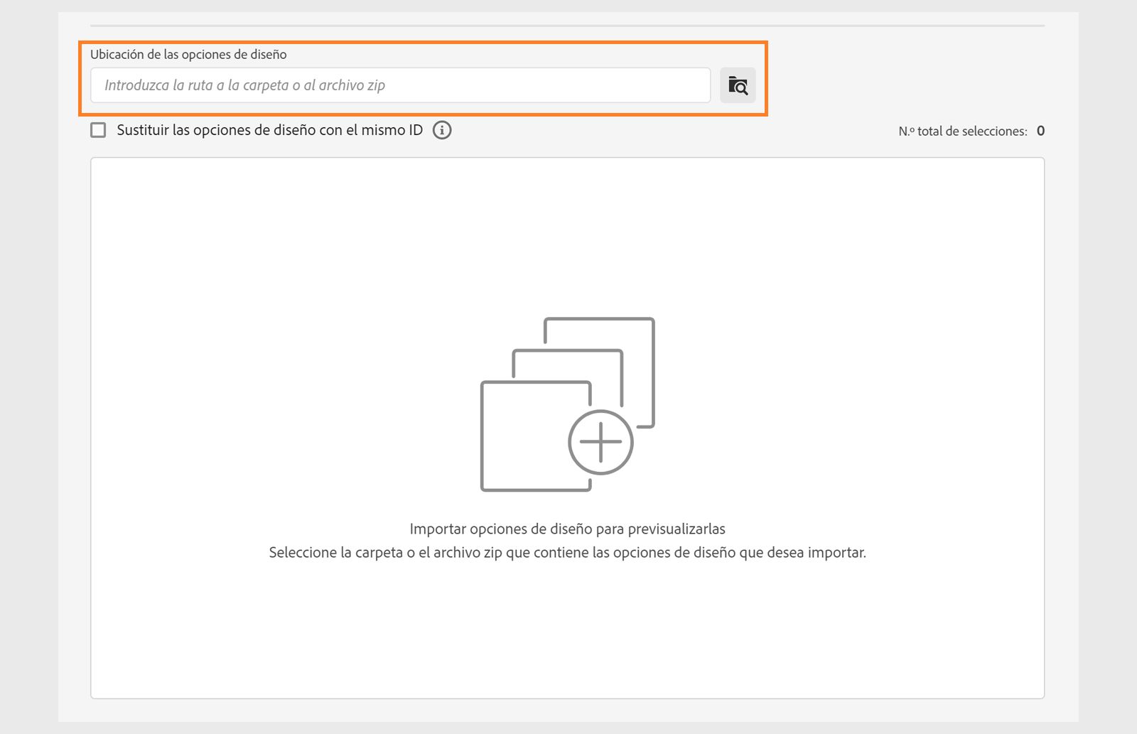 Examinar y seleccionar las opciones de diseño personalizadas que se van a importar