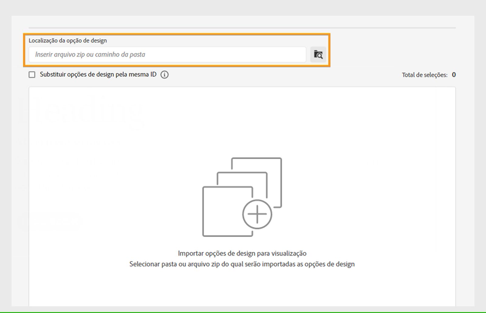 Procurar e selecionar opções de design personalizado para importar