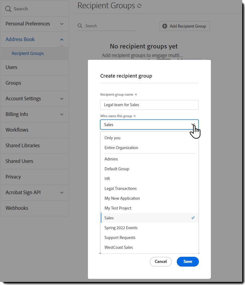 Het uitgebreide configuratiescherm met alle opties voor een accountbeheerder