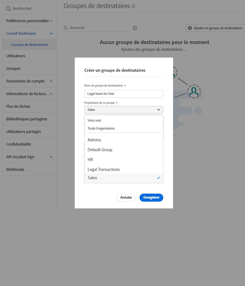 Panneau de configuration développé affichant toutes les options d’un administrateur de compte