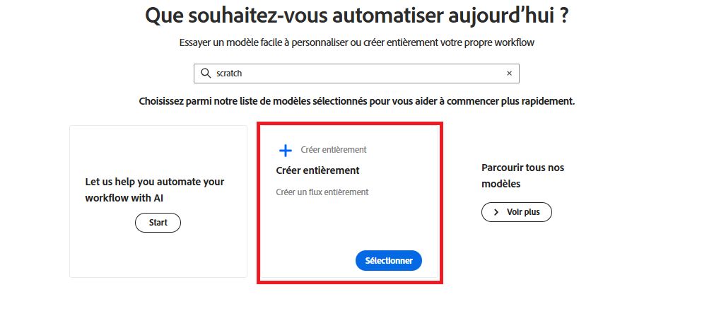 Sélection de Créer entièrement