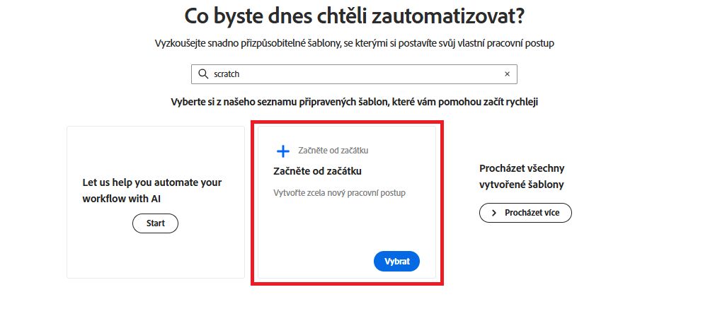 Výběr možnosti Začít od začátku