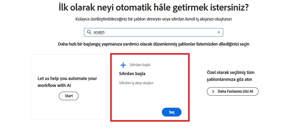 Sıfırdan Başlat'ı seçme