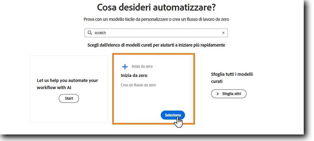 Selezionare Inizia da zero