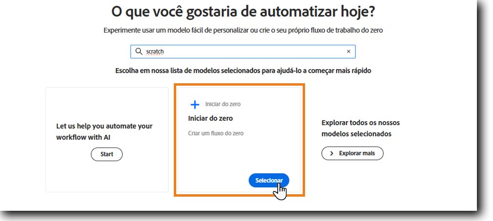 Selecione a opção Iniciar do zero