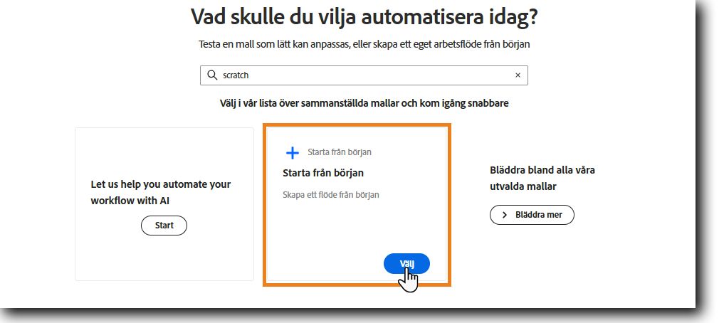 Välj Starta från början
