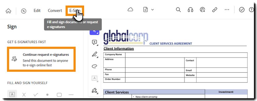 Seleziona il collegamento Firma per riprendere l'authoring