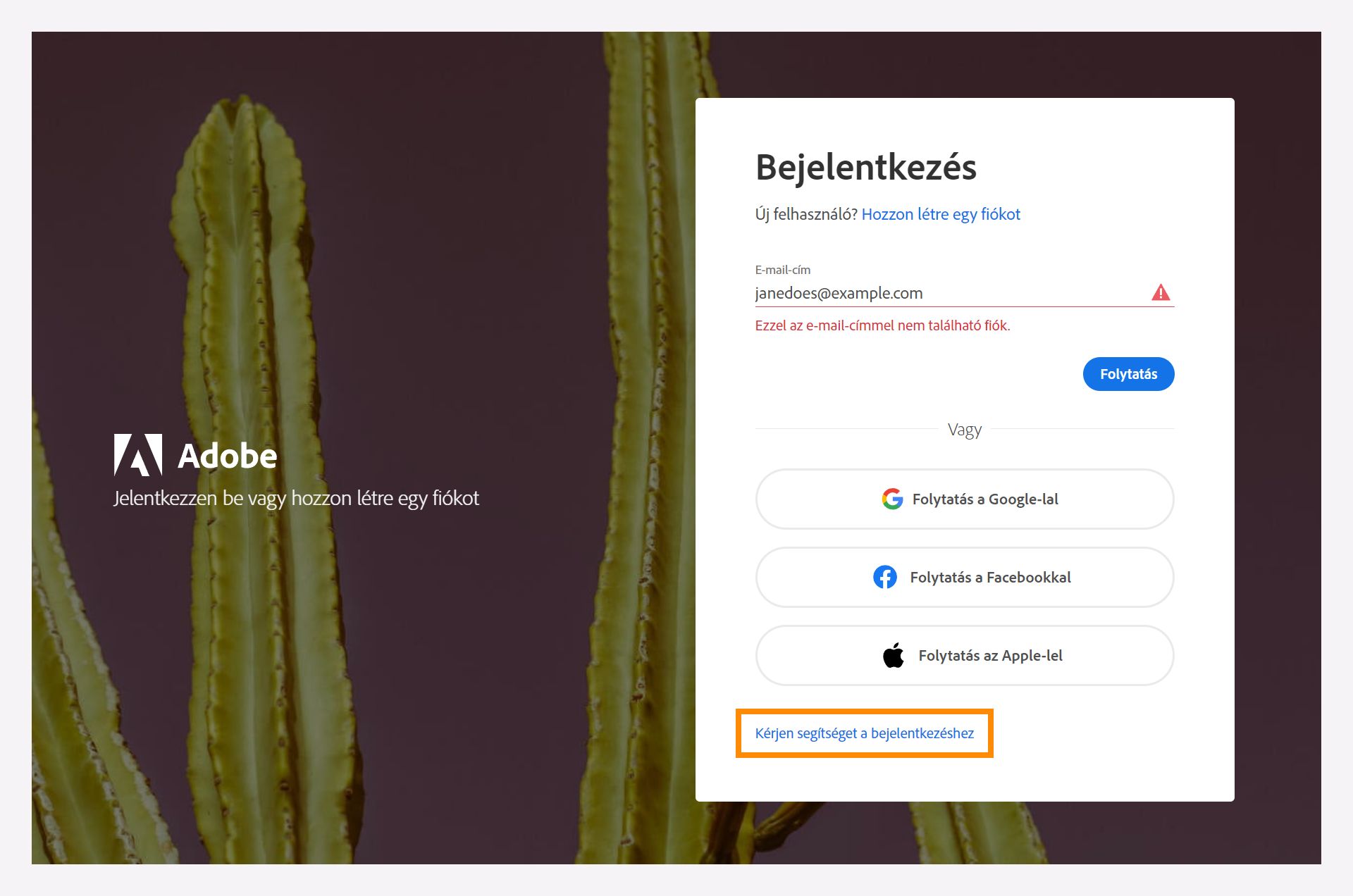 Válassza a Kérjen segítséget a bejelentkezéshez opciót, hogy megtalálja az Adobe-fiókját.