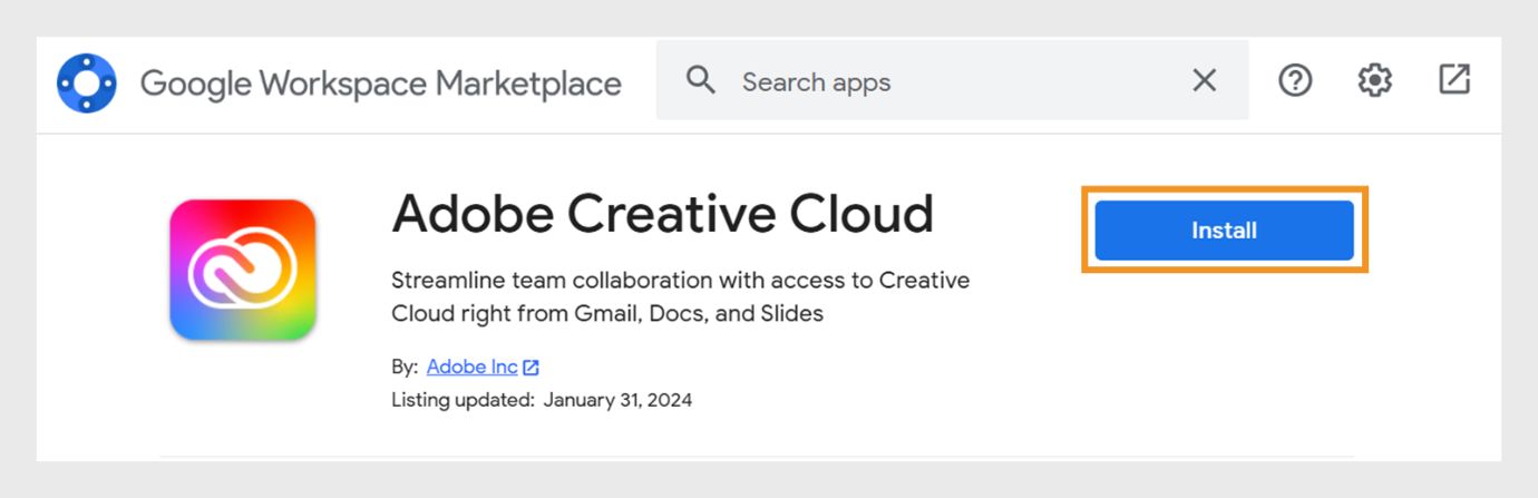 Select the blue Install button on the right side of the dialog box to add the Gmail add-on.