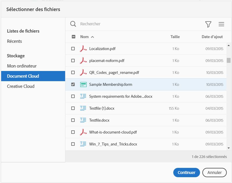 Sélectionnez un formulaire PDF.
